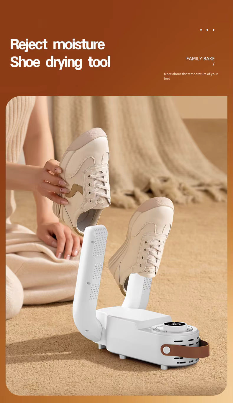 Electric shoe dryer with a timer and temperature control.